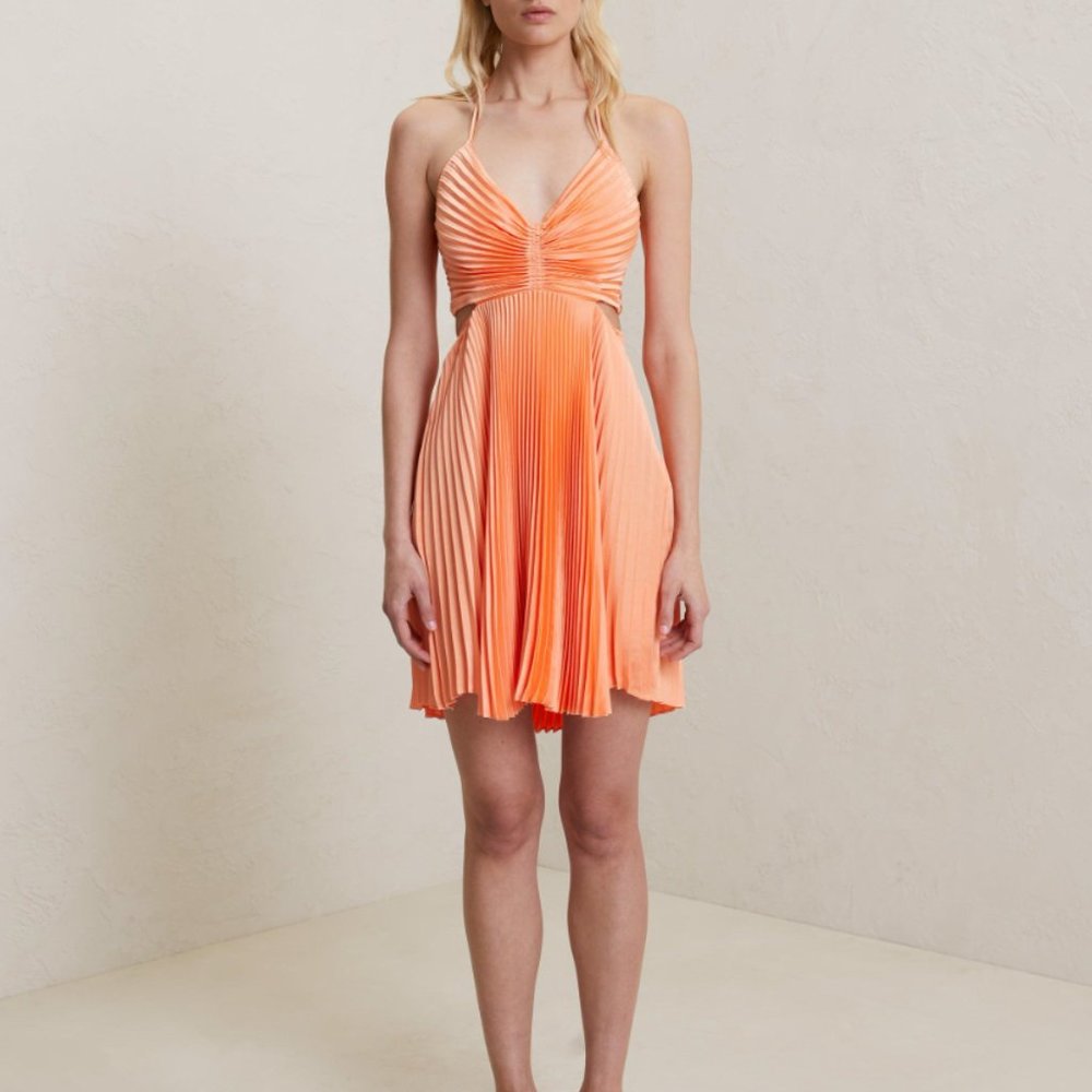 A.L.C. Orange Pleated Mini Dress 6